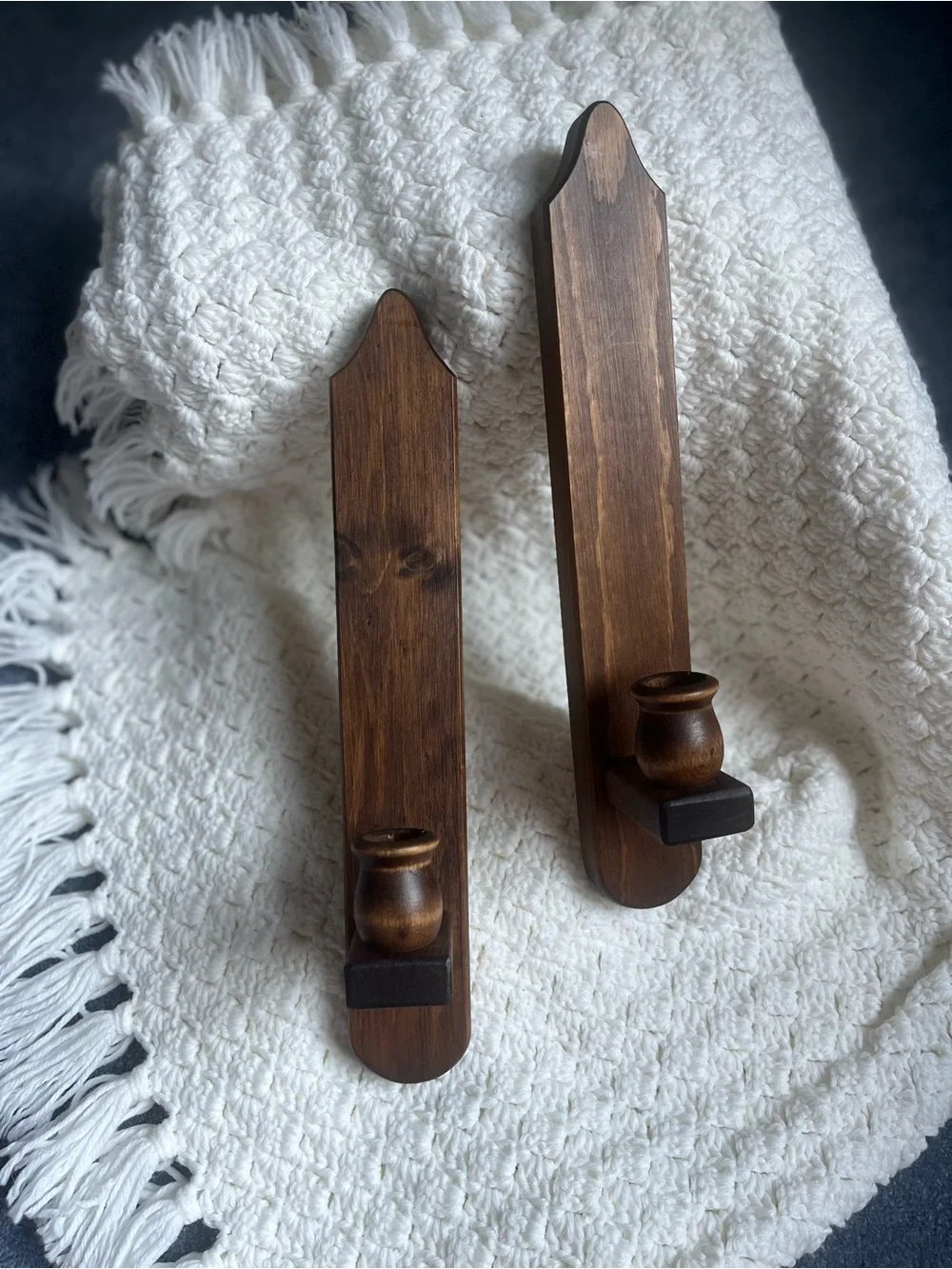 Vintage Handcrafted Brown Wooden Wall Candle Holders - Set of 2